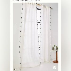 Anthropologie silver and white Pom Pom curtains